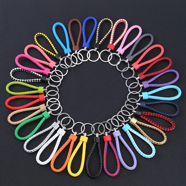 

Fashion 17 Colors PU Leather Rope Keychain Weave Rope Keyrings Purse Car Key Holder Pendant Porte Clef DIY Accessories Wholesale