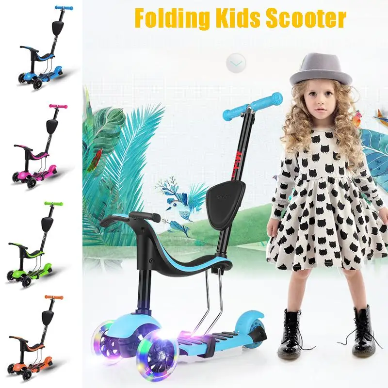 

Adjustable Detachable Seat Scooter Push Rod Design Lightweight 3 LED Wheels Children Scooter Folding T-Bar Seat Scooter Outdoor