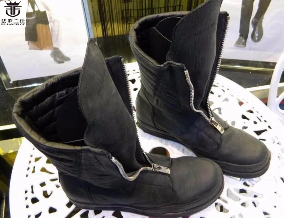 2019 FR.LANCELOT Cool Men Ankle Boots Genuine Leather Short Chelsea Boots Round Toe Front Zipper Winter Luxury Shoes Men 2019 FR.LANCELOT Cool Men Ankle Boots Genuine Leather Short Chelsea Boots Round Toe Front Zipper Winter Luxury Shoes Men