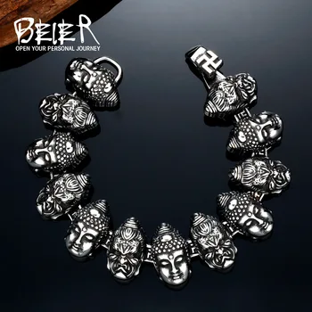 

BEIER New Design Man Stainless Steel Bracelet Buddha Head Antique Fashion Jewerly BC8-040