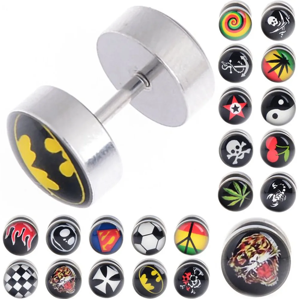 

1 pc Stainless Steel Batman Barbell Ear Plug Stud Stretcher Fake Cheater Ear Tunnel Hero Earring Maple Piercing Body Jewelry
