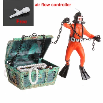 

New Design Aquarium Treasure Hunter Decoration Fish Tank Frogman Diver Figure with Sinking Chest Underwater Landscaping Ornament