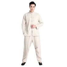 Новое поступление бежевая китайская мужская униформа кунг-фу хлопок Тай чи костюм винтажная одежда на пуговицах M L XL XXL XXXL 2601-1