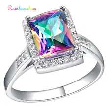 Rainbamabom Настоящее чистое серебро 925 пробы мистический Радужный топаз Драгоценный Камень Обручальное кольцо хорошее ювелирное изделие подарки