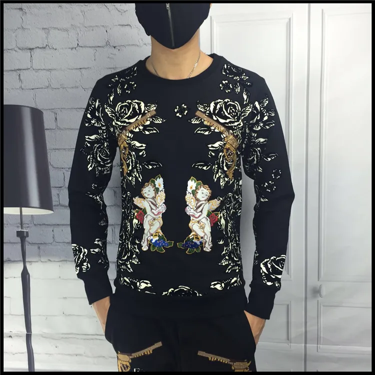 Европа Сша стиль новый зима стекаются вышивка sweatershirt тонкий печати мужская