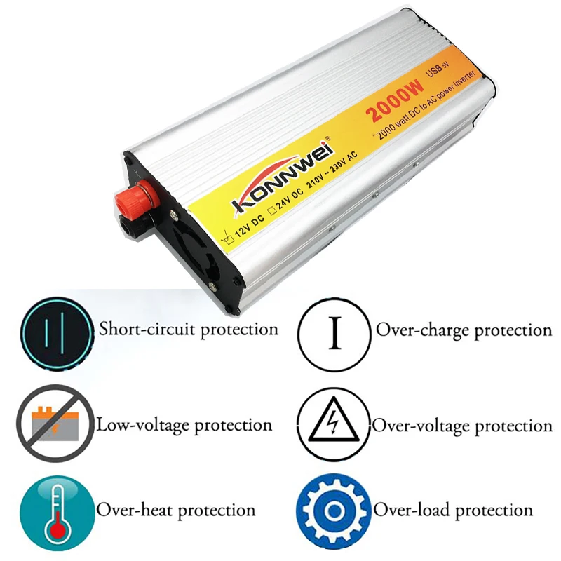 2000 Вт автомобильный инвертор DC 12 В в AC 220 В инвертор зарядное устройство Трансформатор автомобильный инвертор переключатель мощности