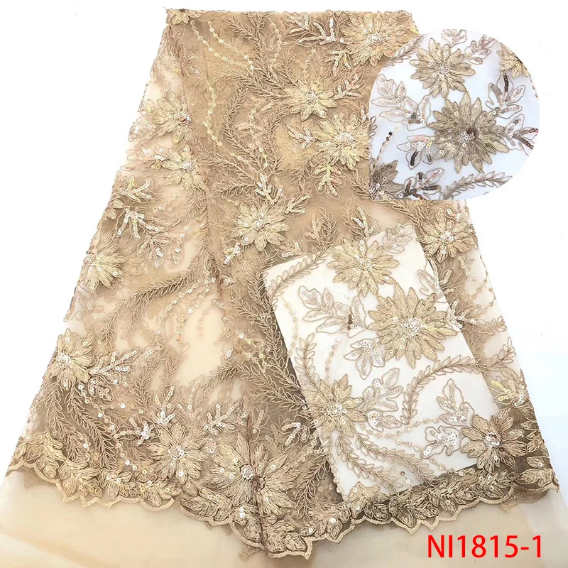 

French Nigerian Laces Fabrics 2019 High Quality Sequins African Lace Fabric Latest Embroidered Tulle Lace for dresses KSNI1815-1