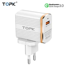 TOPK B131Q 18 Вт Quick Charge 3,0 USB Зарядное устройство 1-Порты и разъёмы USB зарядное мобильного телефона Зарядное устройство для samsung Xiaomi huawei переходник разъема стандарта ЕС и США