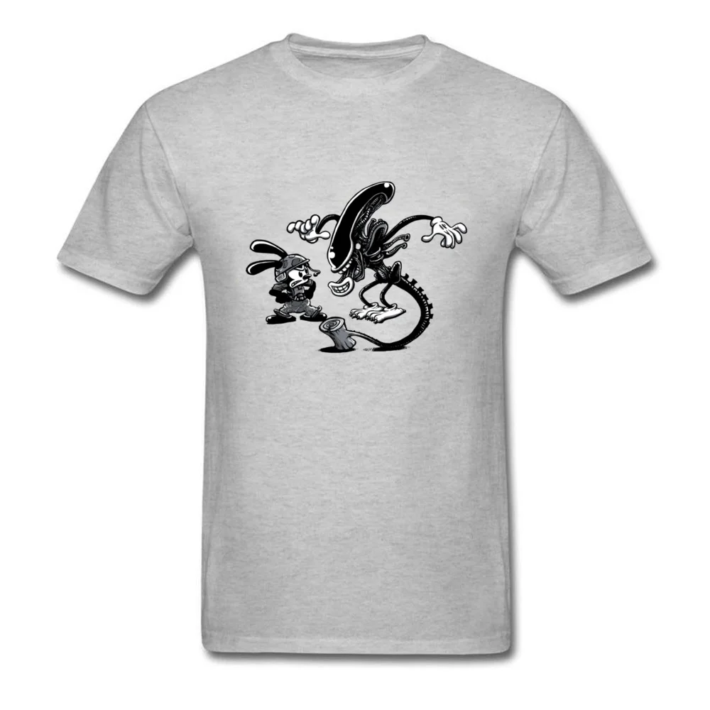 Men Tops Shirt Oswald vs Alien Plain Family T Shirt 100% Cotton Fabric Short Sleeve Custom Tee-Shirts Crewneck Oswald vs Alien grey