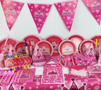 

84pcs\lot Princess crown theme Kids Birthday Decoration Set Theme Party Supplies Baby Birthday Party Pack