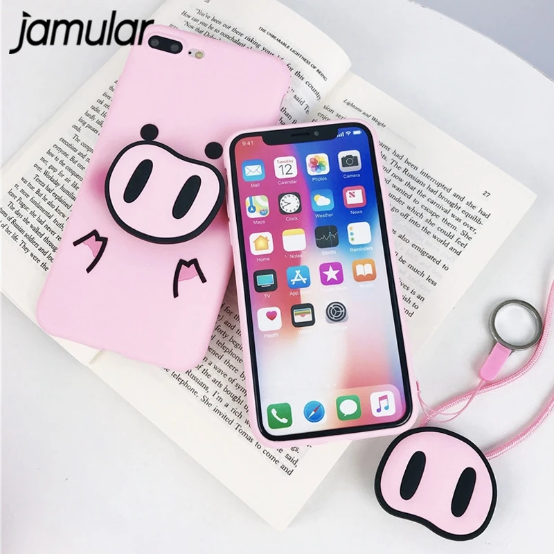 Милый мультяшный чехол JAMULAR с подставкой в виде свиньи для iPhone 7 XS MAX XR 8 6 6s Plus