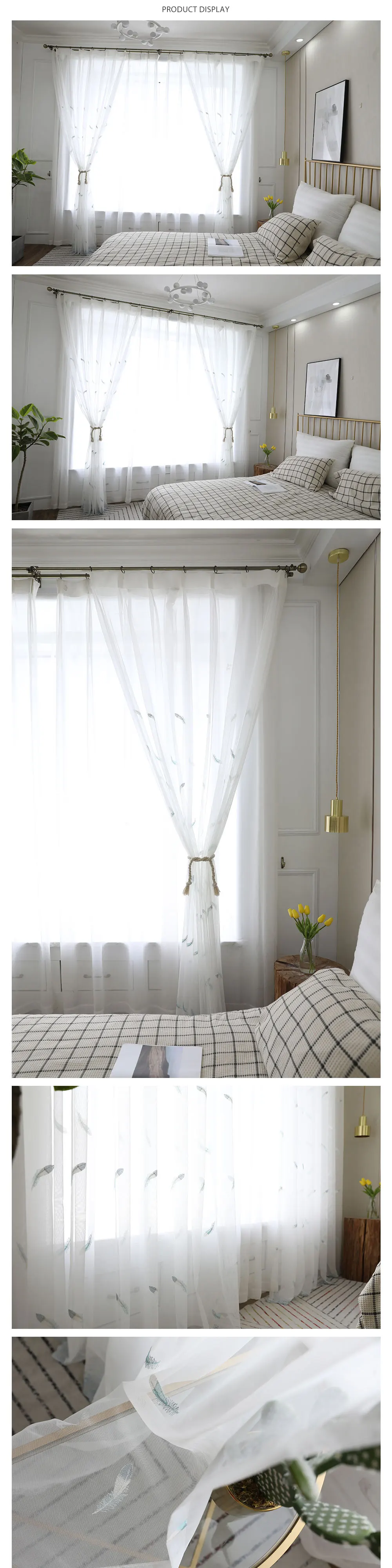 XH049  NAPEARL 1 Piece Embroidery Sheer Curtains Feather Home Decoration Bedroom Soft White Match Fabrics Modern Window Thread Tulle  (1)