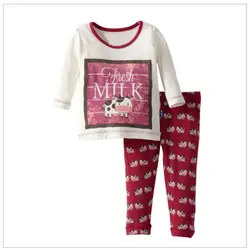 Молоко пижамные комплекты для девочек Детские тренировочные костюмы с длинным рукавом Футболки для женщин Брюки для девочек Модная Одежда