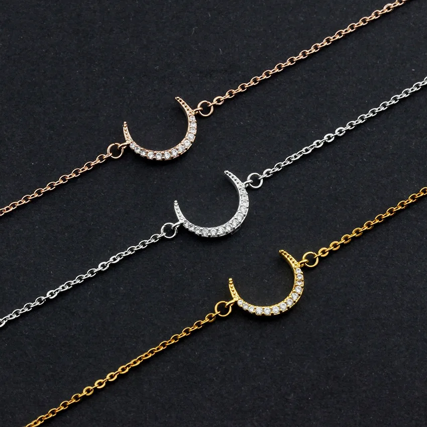 

Zircon Moon Charm Bracelets For Women Girls Rose Gold Silver Stainless Steel Chain Female Bracelet Fashion Jewelry