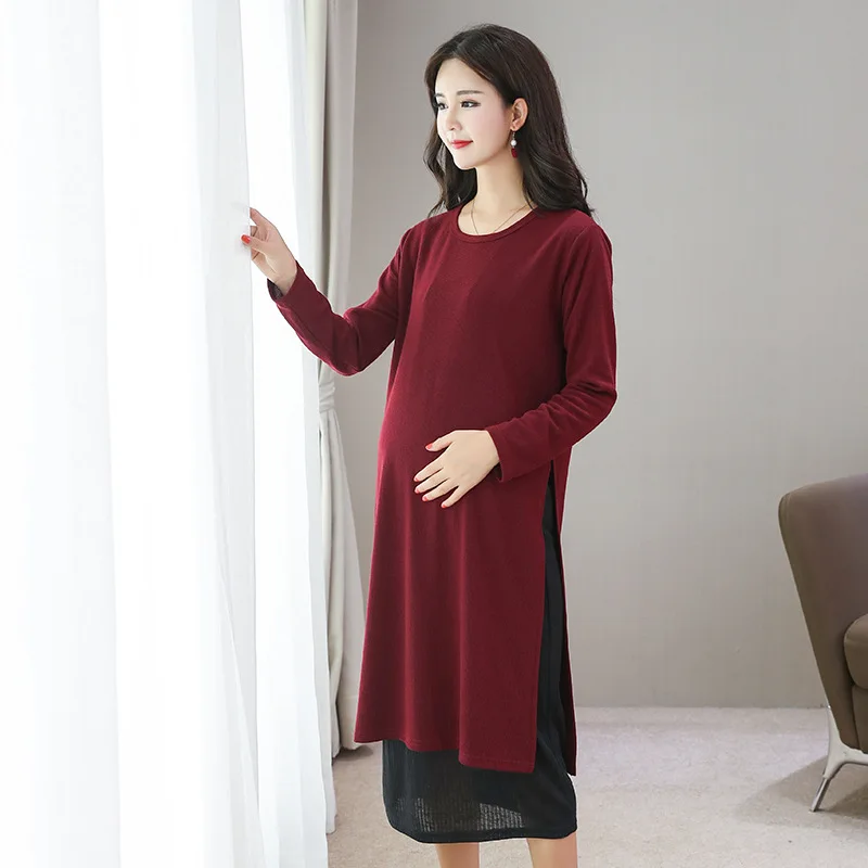 S-XXL осень и зима поддельные 2 шт Одежда для беременных кормящих женщин платье трикотажное с длинным рукавом Грудное вскармливание