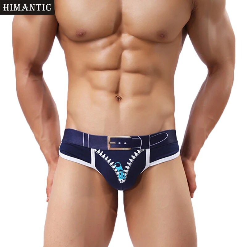 2017 New Fashion Cotton Underwear Men Pouch 3D Print Zipper Belt Sexy Briefs Mens U Convex Design Panties |