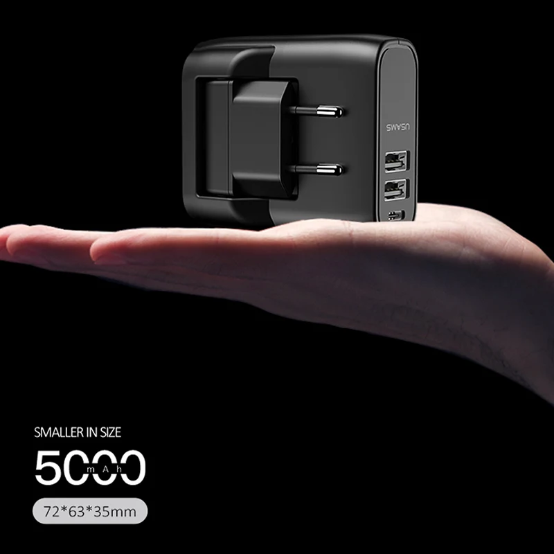 USAMS 5000mah power Bank 2 в 1 EU/US складная вилка USB зарядное устройство Быстрая зарядка