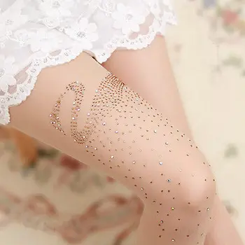 

Women skin color Slim Tight Stockings Bling Rhinestone Glitter Stretch Pantyhose
