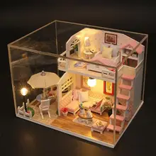 M033 Миниатюрный Кукольный дом модели строительные наборы деревянная мебель игрушки DIY кукольный домик С Пылезащитным покрытием- розовый Лофт