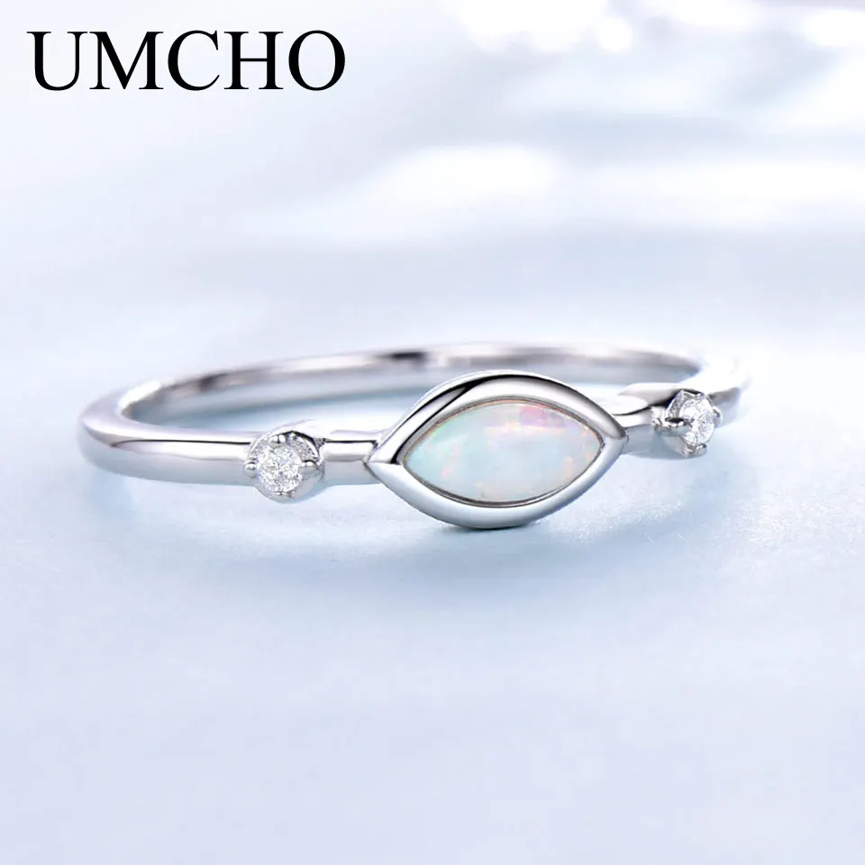Ceny UMCHO biały ogień pierścionki z opalem dla kobiet stałe 925 srebro kamień romantyczny pierścionek wyrażający obietnicę oświadczyn elegancka biżuteria w stylu vintage