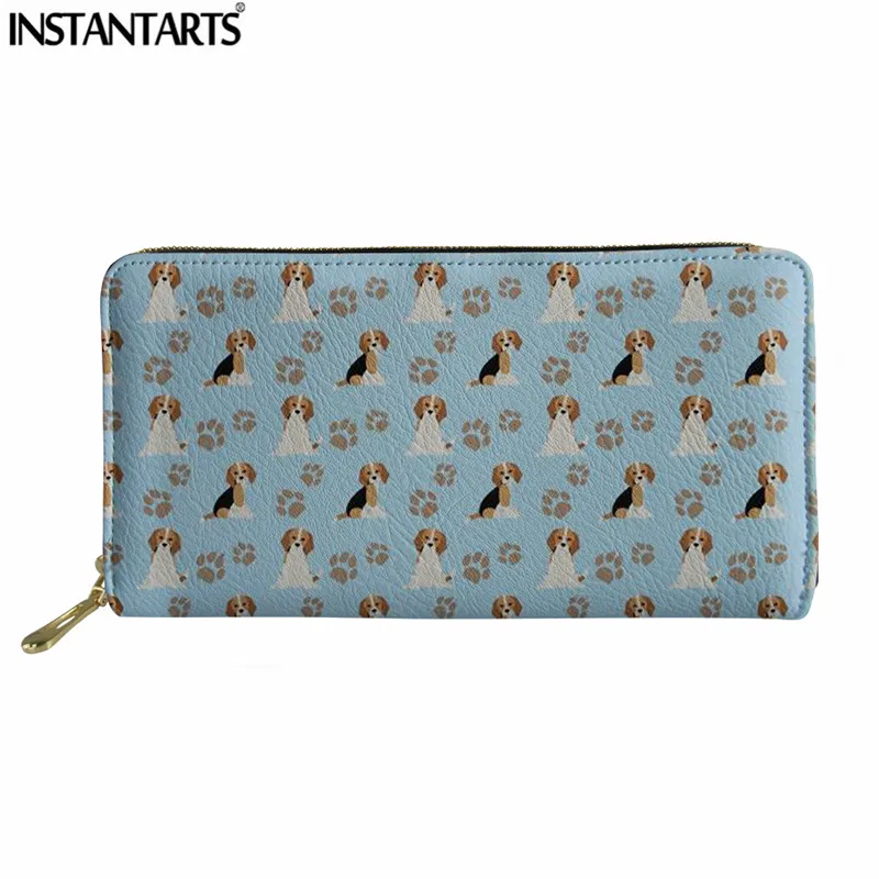 INSTANTARTS Lovely Beagle Dog Print Women Long Wallet Stylish Clutch Coin Card Purse Casual PU