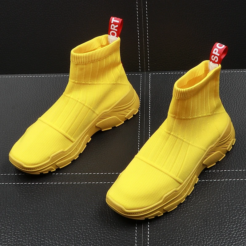 

hip hop 2019 Luxury Mens Yellow Black Casual Comfort Shoes High style Socks Breathable Short Trending Street shoes