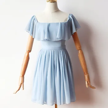 

Blue Mini Dress Chiffon Dress Bridesmaid Dress for Wedding Party