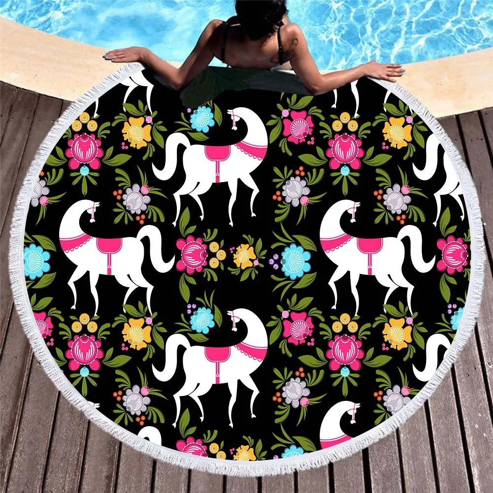Круглое пляжное полотенце s с кисточками лошадь Розовый фламинго полотенце из микрофибры для ванной летний цветочный Сова йога коврик для пикника большой Toallas Terry - Цвет: 4