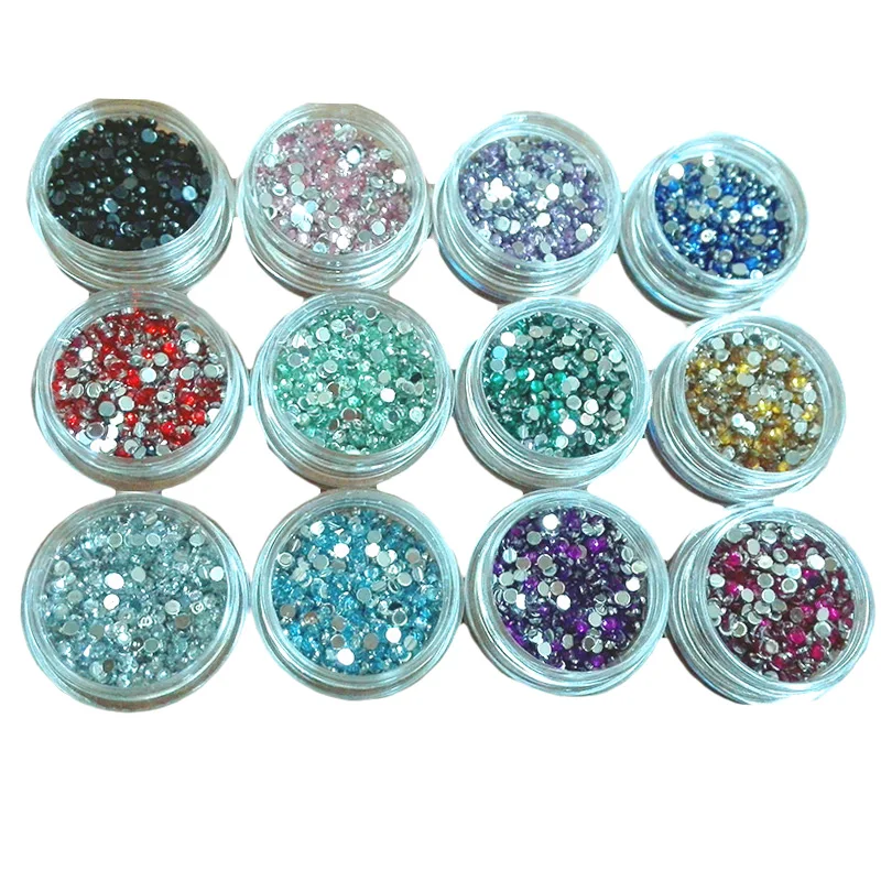 Buy 12 Jars 2.0mm Flat Back Beads Nail Rhinestones