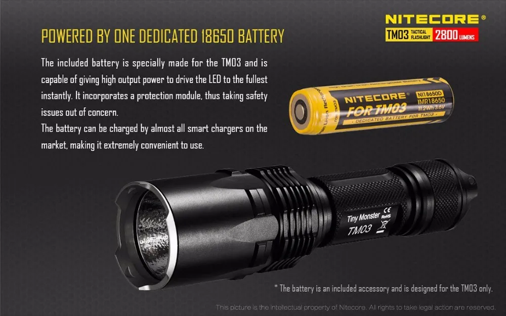 Маленький монстр серии Nitecore TM03 TM03CRI CREE XHP70 светодиодный тактический мощный фонарик 2800 люмен с бесплатной батареей 18650