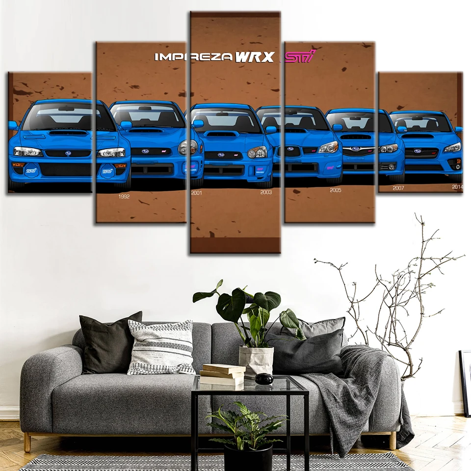

Hd Prints Wall Art 5 Pieces Blue Cool Car STI Sports Car Fashion Poster Painting Canvas Pictures Home Decoration For Living Room