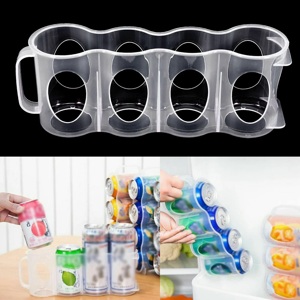 4 Capacity Plastic Beer Soda Can Storage Holder for Refrigerator Fridge Organizer Rack Kitchen Space Saver Holders