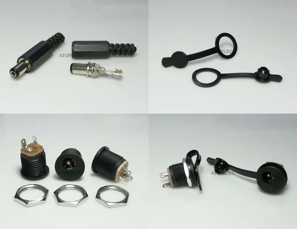 10 Set Dc Power Male Plug Female Socket+Waterproof Jack With Nut Panel MoL!Y 