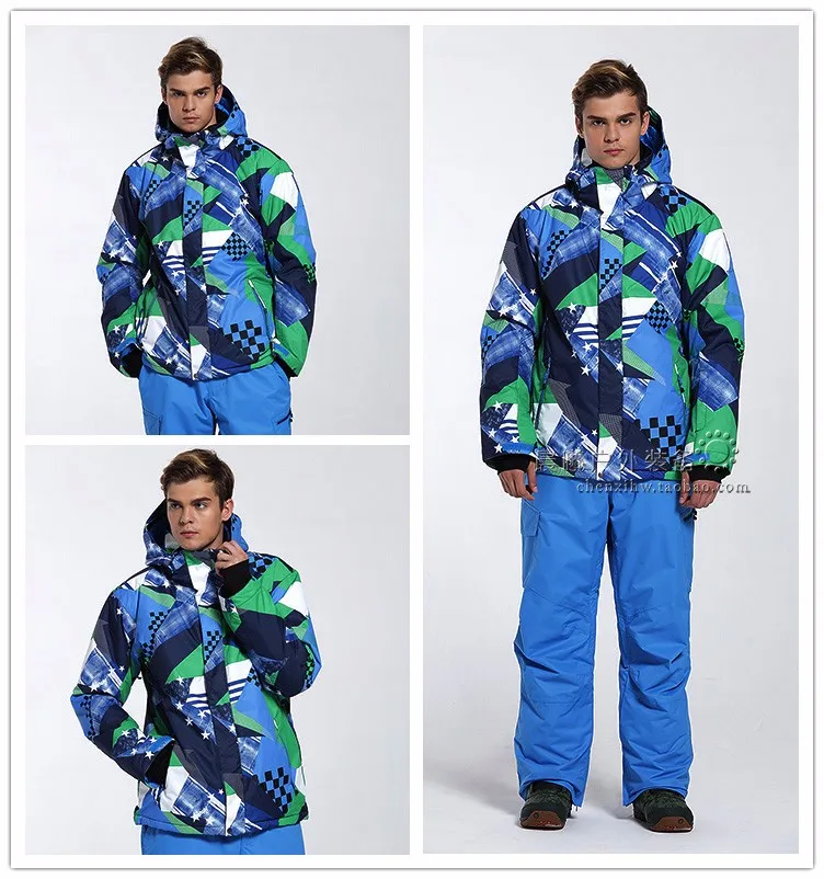 Мужской корейский стиль Открытый водонепроницаемый печатная пластина двойной Лыжный костюм открытый лыжный костюм длинный теплый и ветрозащитный Лыжная куртка