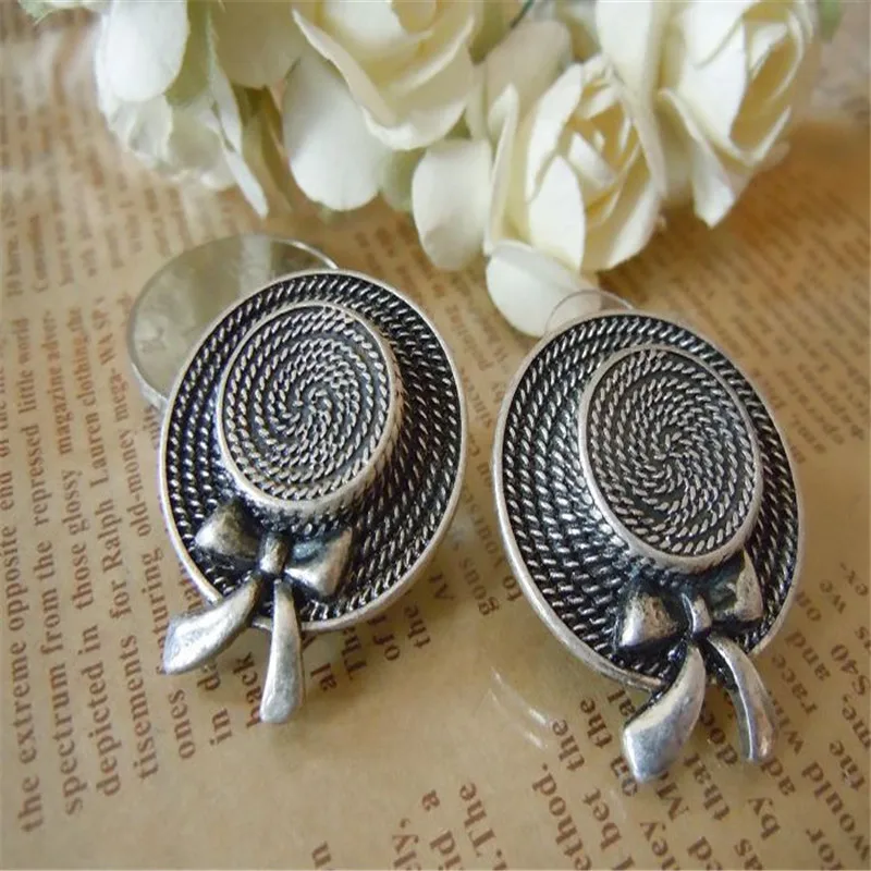 Free shipping 2015 Vintage Silver font b hat b font Earrings The new popular banquet texture