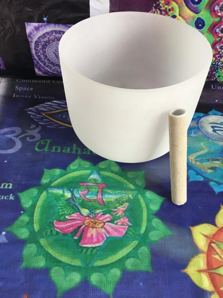 Heart chakras F frosted crystal singing bowl with perfect pitch 9" for