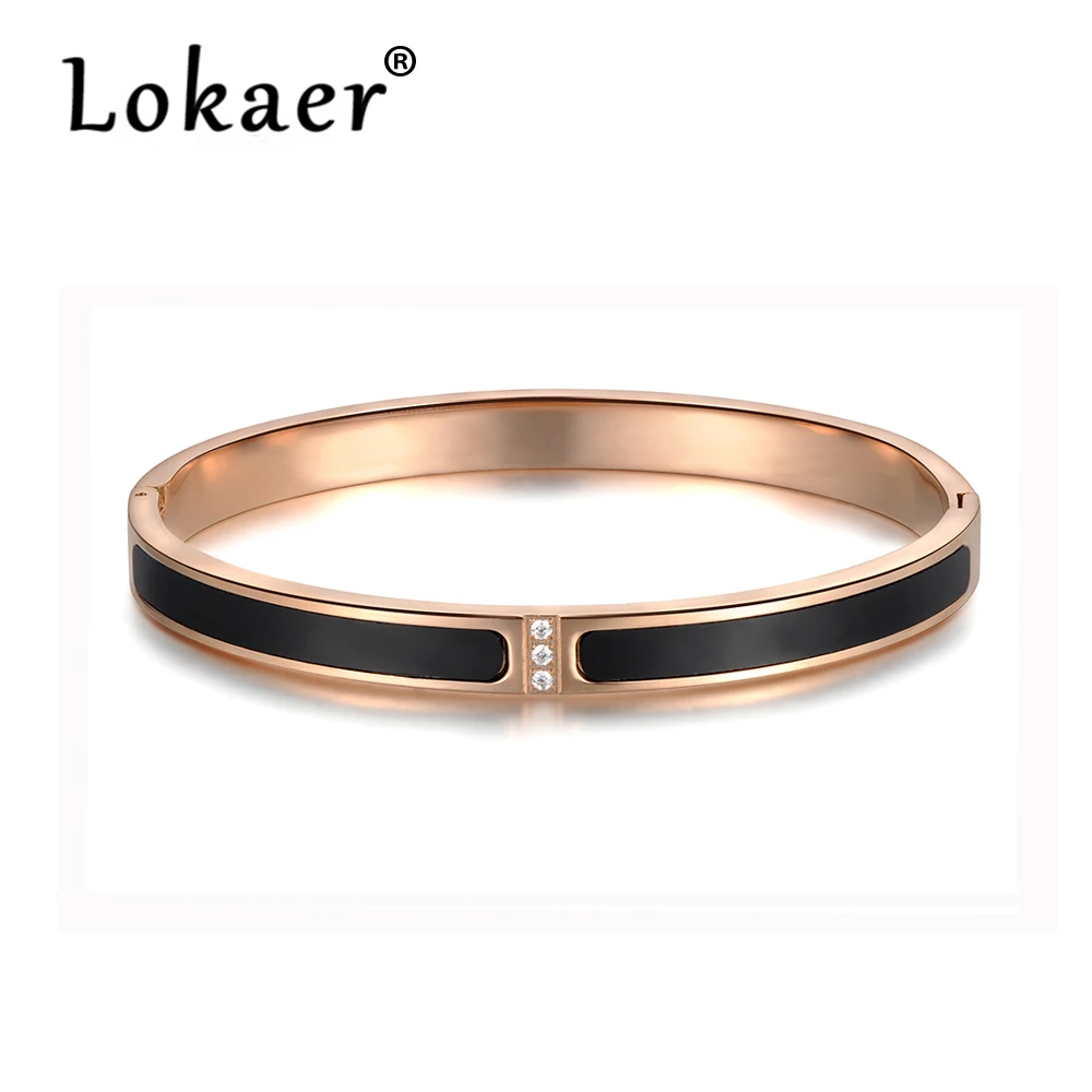 

Lokaer Classic Titanium Steel White/Black Shell Bracelets & Bangles Luxury Engagement Wedding Bangle Jewelry For Women B18045R