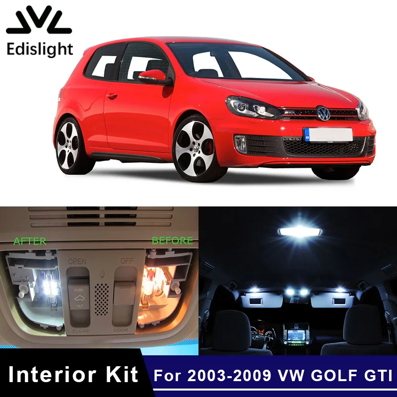 

Edislight 10Pcs Canbus LED Lamp Car Bulbs Interior Package Kit For 2003-2009 VW GTI MK5 Volkswagen Golf Map Dome Plate Light