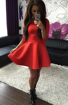Модные женские 3/4 рукав пикантные зимние вечеринка Bodycon мини платье с коротким и широким подолом - Цвет: red