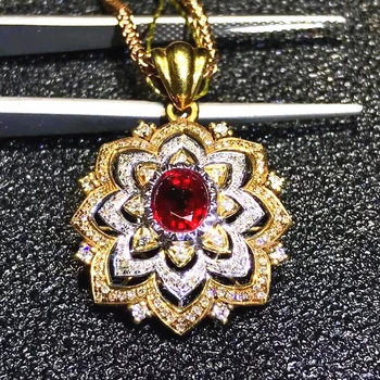 شراءجوهرة غرامة مجوهرات الجملة الكلاسيكية 18 K روز الذهب جنوب أفريقيا الماس الحقيقي 1.5ct الطبيعي روبي قلادة قلادة للنساء الزفاف