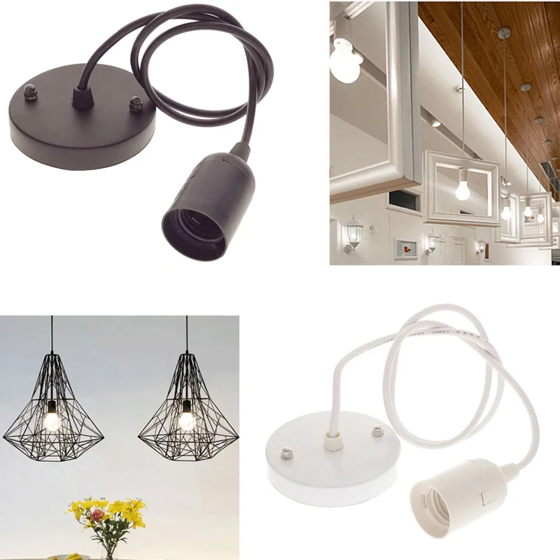 White And Silver Pendant Light e27 lamp base socket ceiling pendant light lamp holder black white silver lamp bases hanging light fitting decor 220v