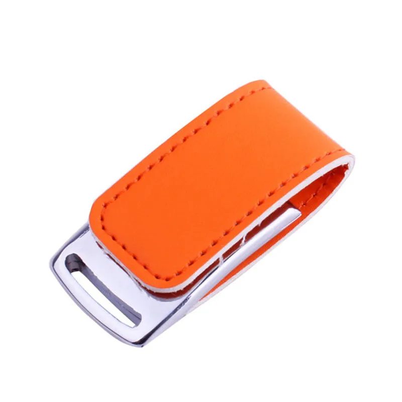 SHANDIAN, натуральная кожа и металлический Брелок, цепочка, USB флеш-накопитель, модный креативный USB 2,0, карта памяти, 64 ГБ, 32 ГБ, флеш-накопитель, ручка - Цвет: Orange