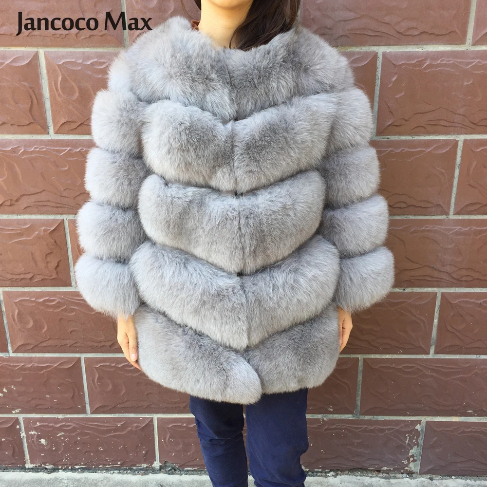 

Jancoco Max 2019 Real Fox Fur Coat Women's Winter Outerwear 5 Rows Warm Jackets Fashion Style Female Overcoat S7220
