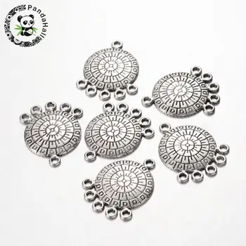 

Tibetan Style Flat Round Chandelier Components, Antique Silver, Lead Free, Nickel Free and Cadmium Free, 27x21x2mm, Hole: 2mm
