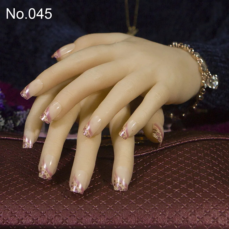 JQ 24 шт./компл. французский накладные ногти 61 Стиль, полного покрытия, накладные ногти с клейкая лента 10 размеров квадратный леди для Неил арта украшения для кончиков ногтей - Цвет: 045