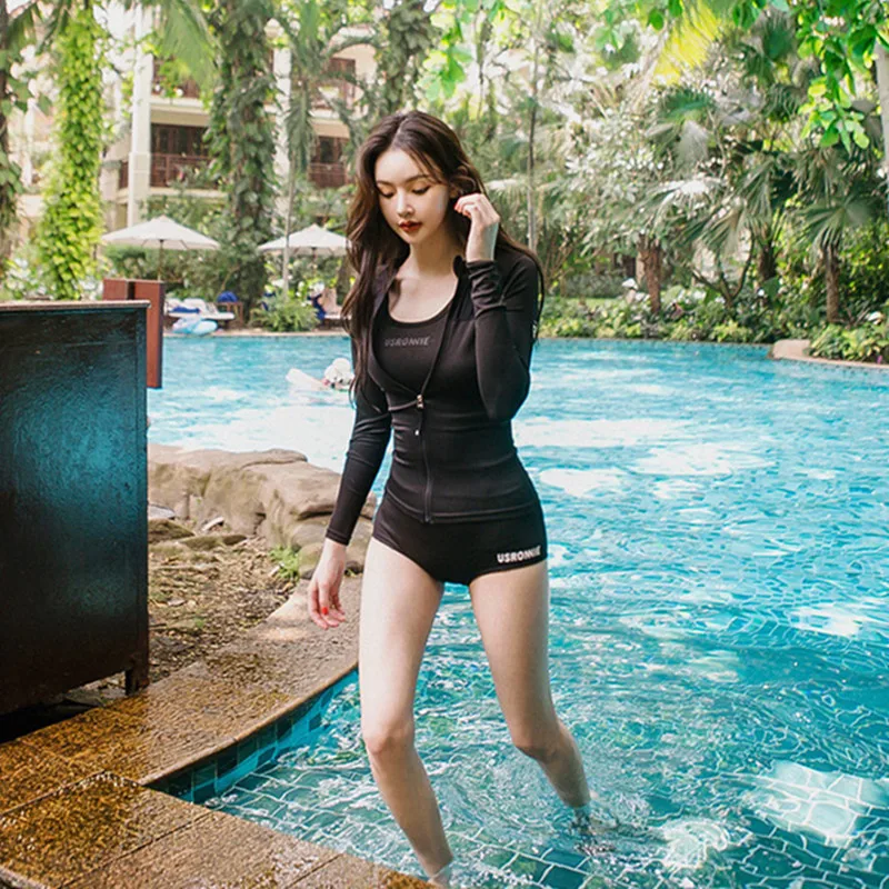 WackDaria النساء بدلة ركوب الأمواج طويل كم خليط الصلبة مايوه دي بيان femma الصيف سريع تجفيف عالية مرونة بيكيني الشاطئ