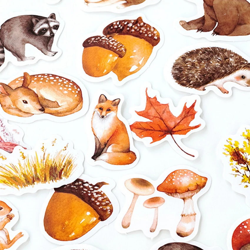 46Pcs/pack Kawaii Autumn forest Sticker Cute Animals Mini Paper Sticker Decoration DIY Ablum Diary Scrapbooking Label