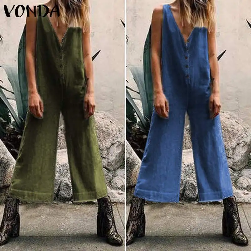 Костюмы, женские комбинезоны VONDA летние модные зеленые комбинезоны с открытыми плечами для беременных длинные штаны Свободные Комбинезоны