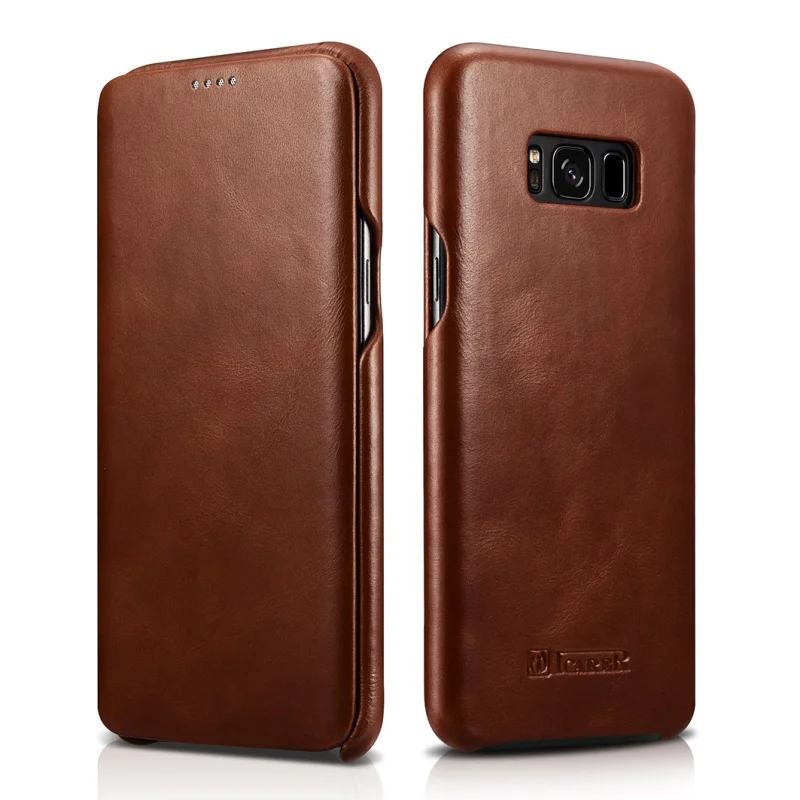 ==> [Free Shipping] Buy Best ICARER for Galaxy S 8 Case fundas capa Curved Edge Vintage Genuine Leather Flip Shell for Samsung Galaxy S8 G950-Brown Online with LOWEST Price