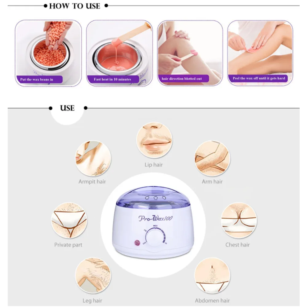 Нагреватель воска, парафиновая машина, набор, спа эпилятор для тела, депилятор для ног, уход за кожей, инструмент для удаления волос с 4 восковыми бобами